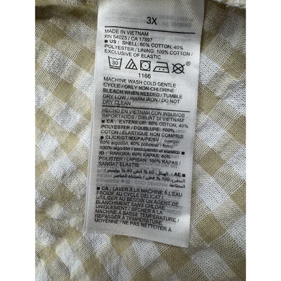 Old Navy Women Puff-Sleeve Smocked Seersucker Babydoll Top 3X Yellow Tan Gingham - Picture 10 of 16